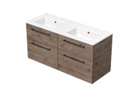 INTEDOOR Koupel.skříň+dvojumyvadlo BEE, úchyt černý, 4zás., š.121cm, dub Welling