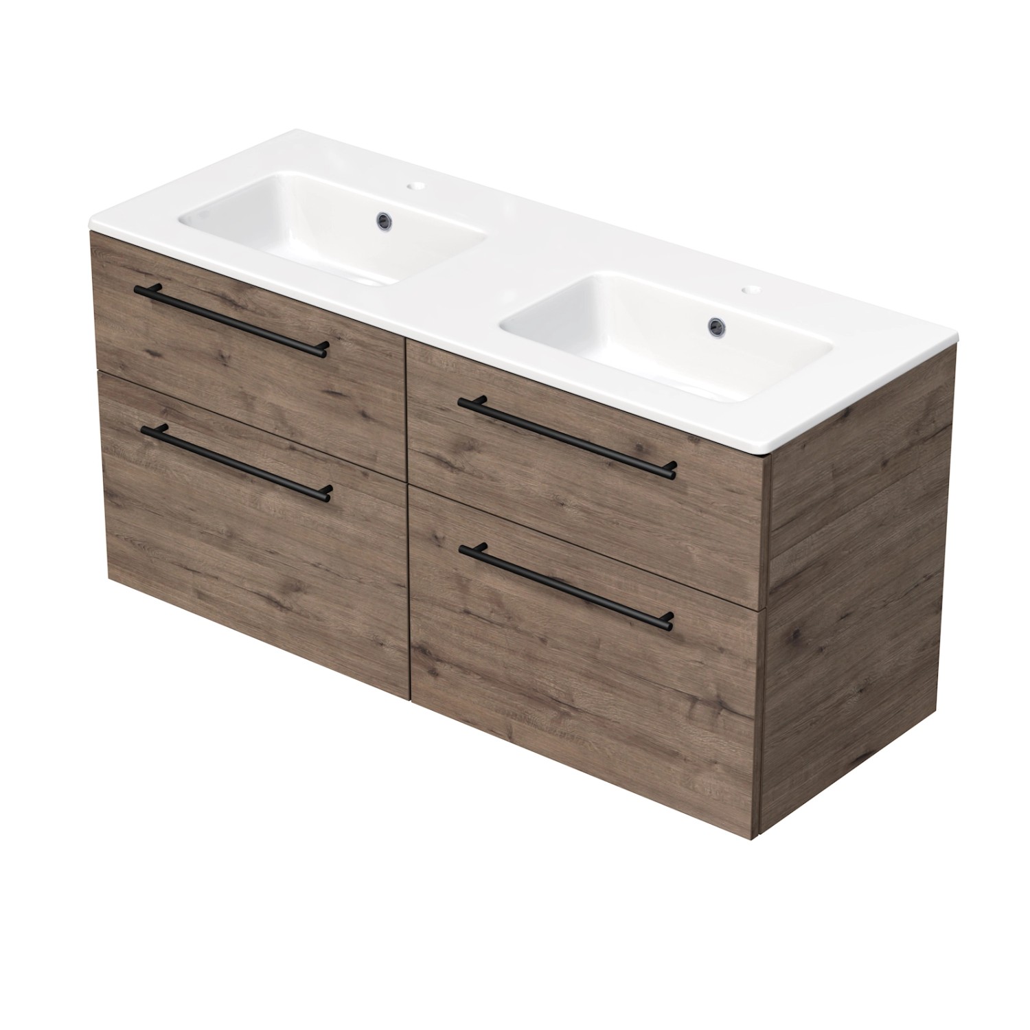 INTEDOOR Koupel.skříň+dvojumyvadlo BEE, úchyt černý, 4zás., š.121cm, dub Welling