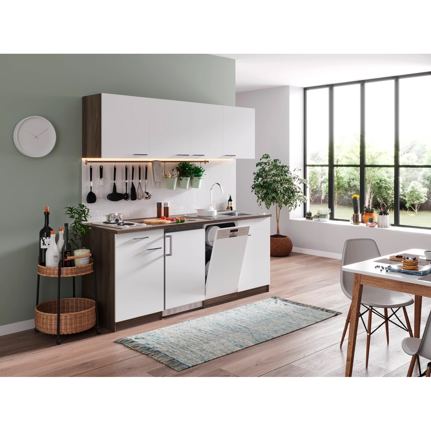 Respekta Kuchyně Oliver bílá/dub 195 cm-nrz.deska/lednice/myčka