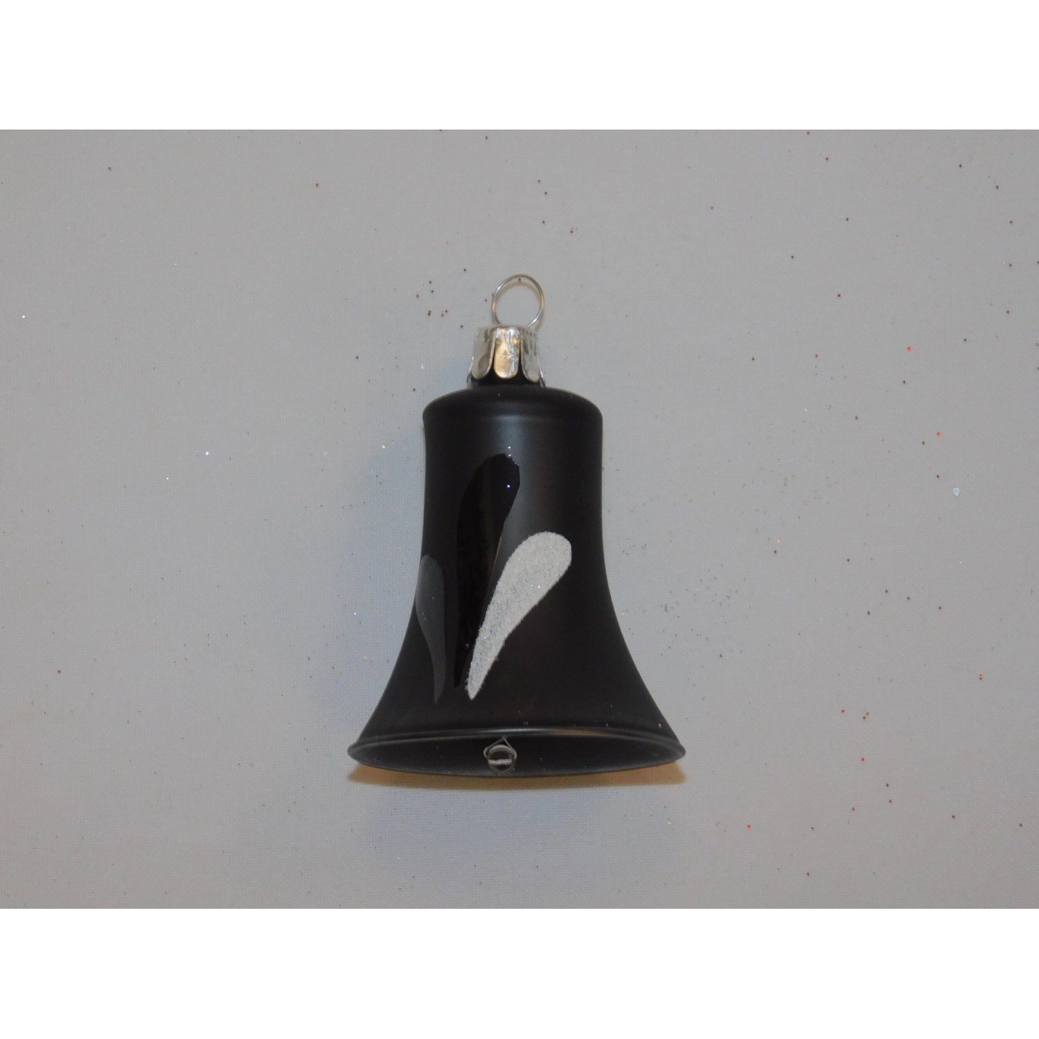 ONREX Vánoční ozdoba skleněná zvonek černý lístky 5,5 cm