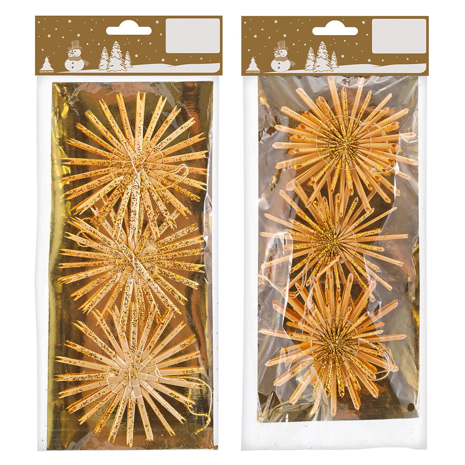 GEROMA Vánoční ozdoby slaměné hvězdy s třpytkami různé druhy pr. 10 cm, 3 ks