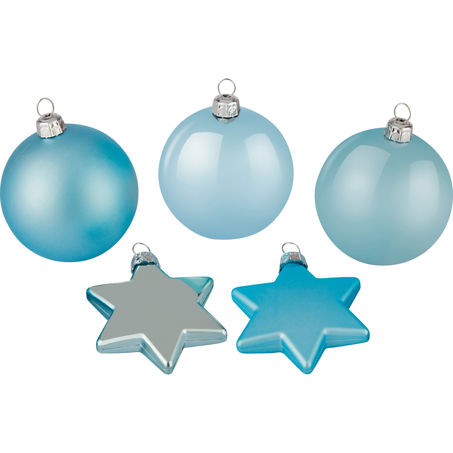 Sada vánočních ozdob koule/hvězdy plastové matné/lesklé světle modré 50 ks