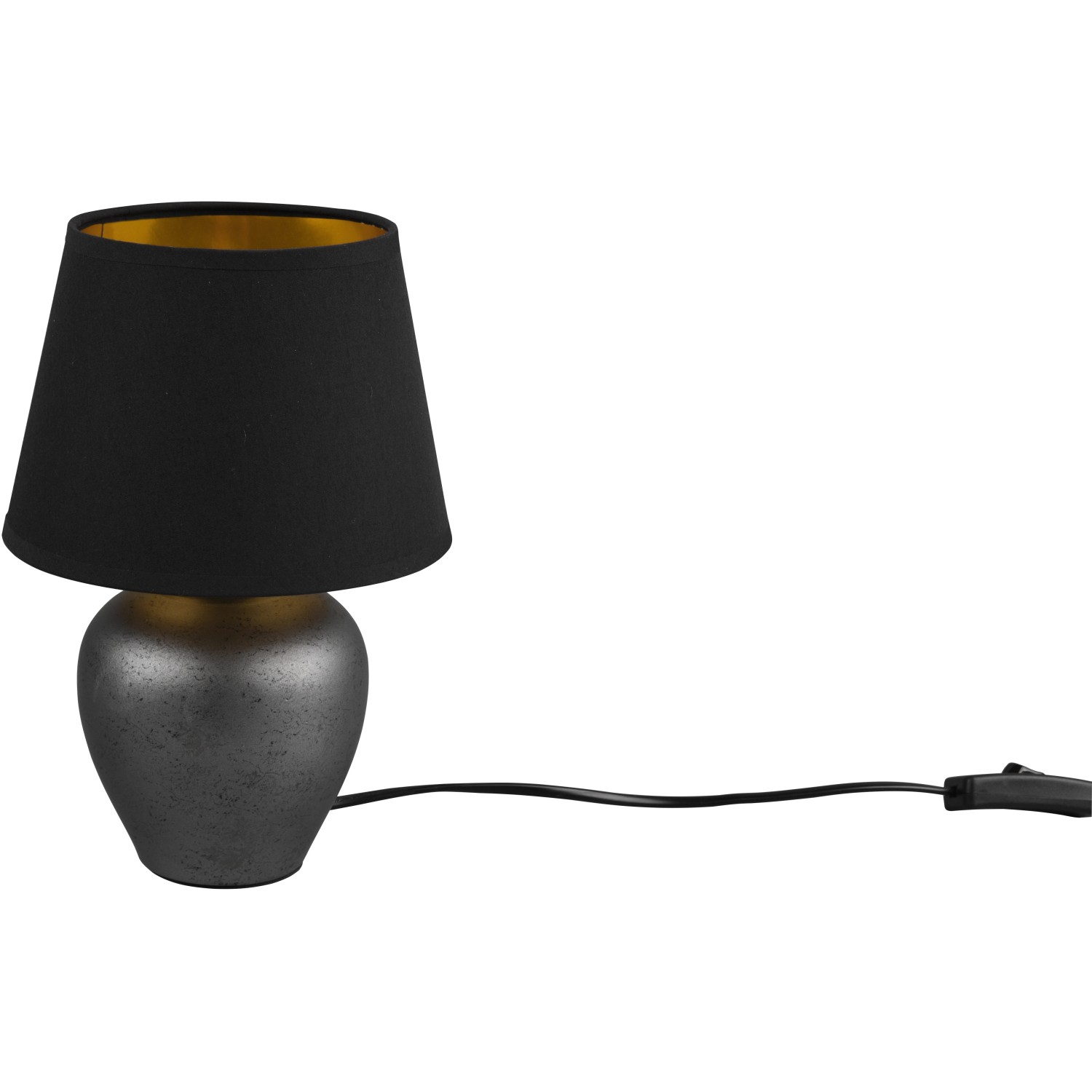 Stolní lampa Abby 1x E14 nikl starožitného vzhledu látkové stínítko černo-zlaté
