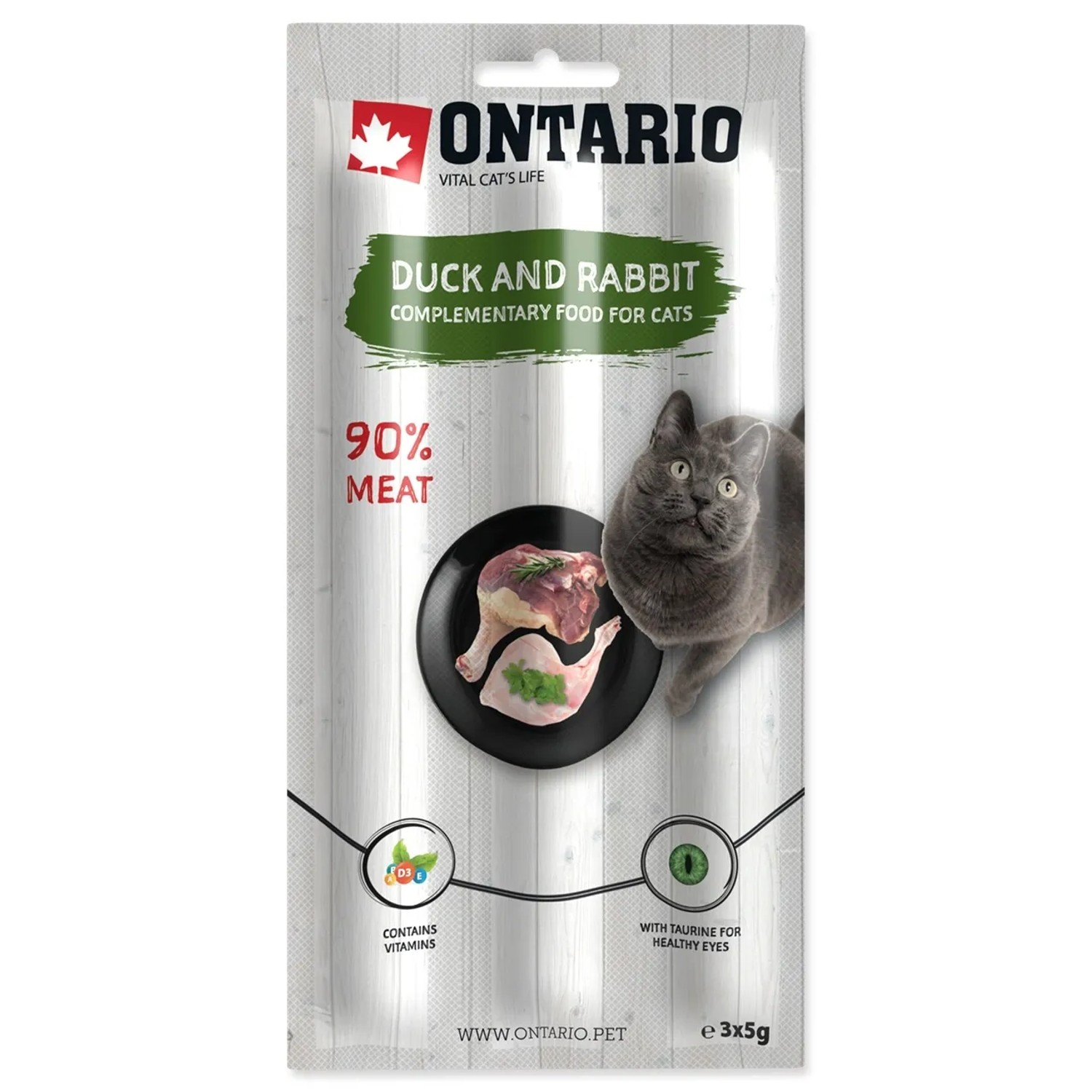 Levně ONTARIO Tyčinky pro kočky z kachního a králičího masa, 3x 5 g