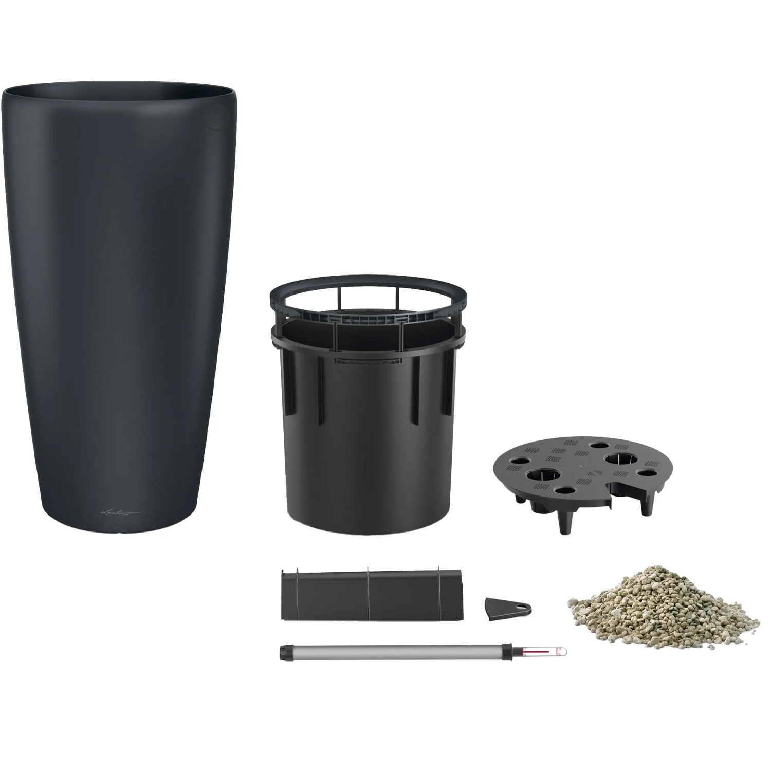 Lechuza Samozavlažovací květináč Rondo 40 čedičová šedá matná pr. 40 x 75 cm