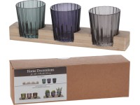 Koopman Svícen na 3 čajové svíčky - tmavý, sklo/dřevo, 23 cm Koopman Svícen na 3 čajové svíčky - tmavý, sklo/dřevo, 23 cm