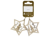 GEROMA Závěsná vánoční dekorace hvězda dřevěná 7 cm, 2 ks