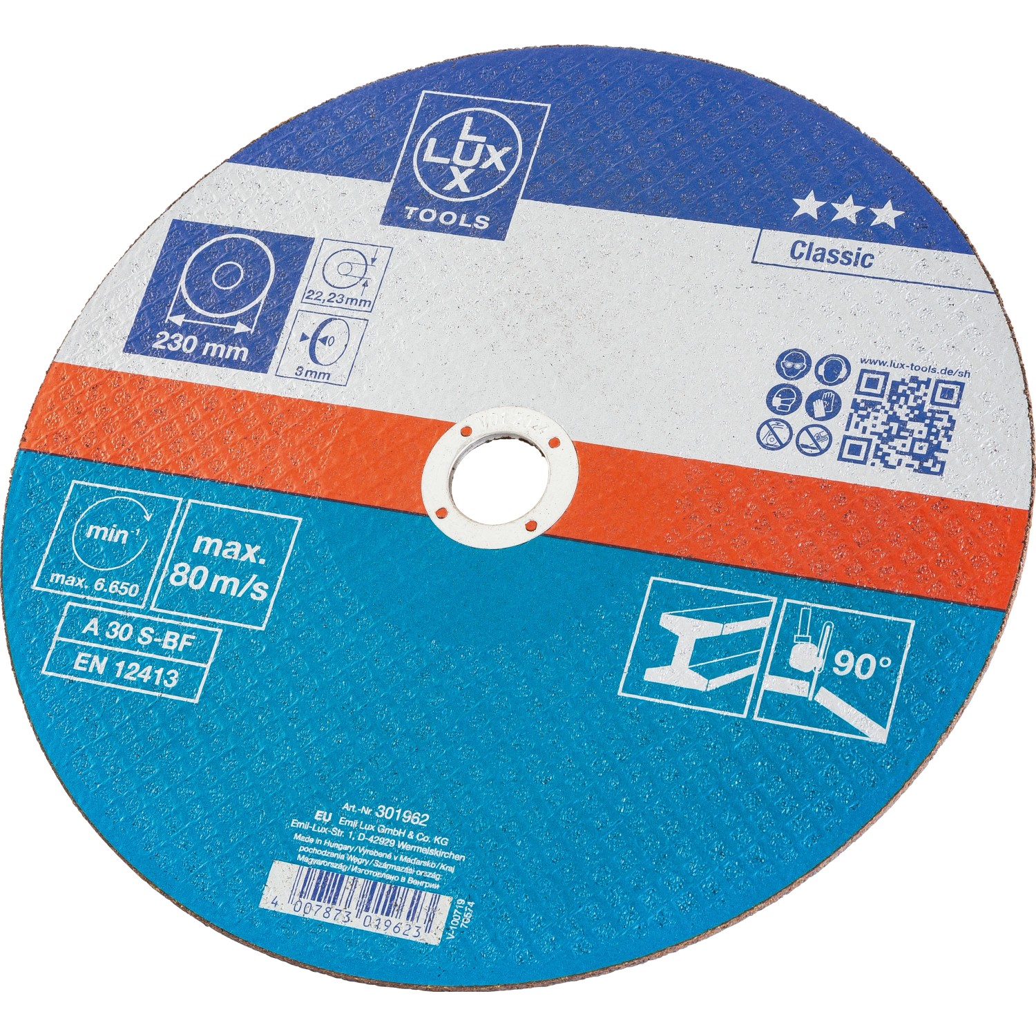 LUX Řezný kotouč vyztužený tkaninou Classic na kov, pr. 230 x 3 mm