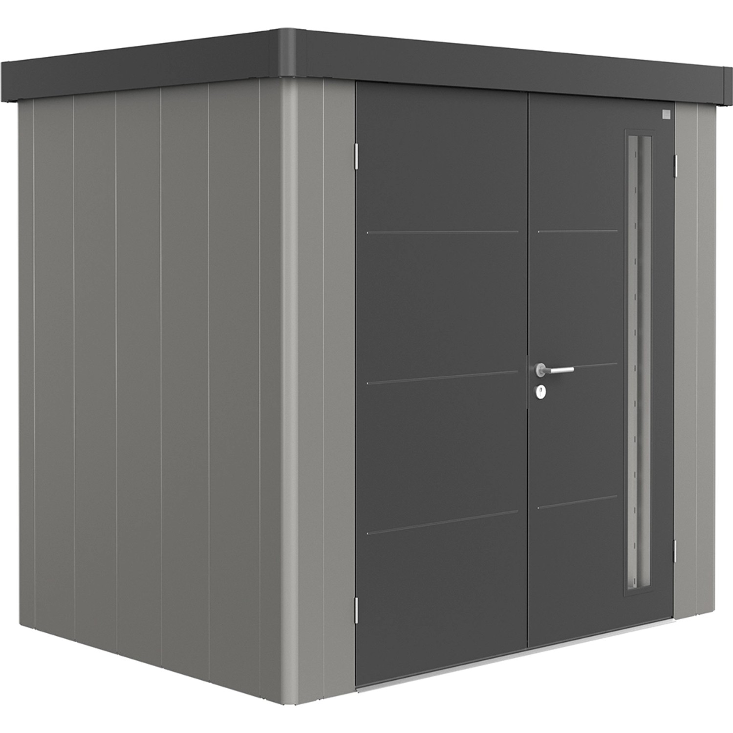 Biohort Plechový zahradní domek Neo1B 2.3 dvoukřídlé dveře kř. šedá 236 x 180 cm