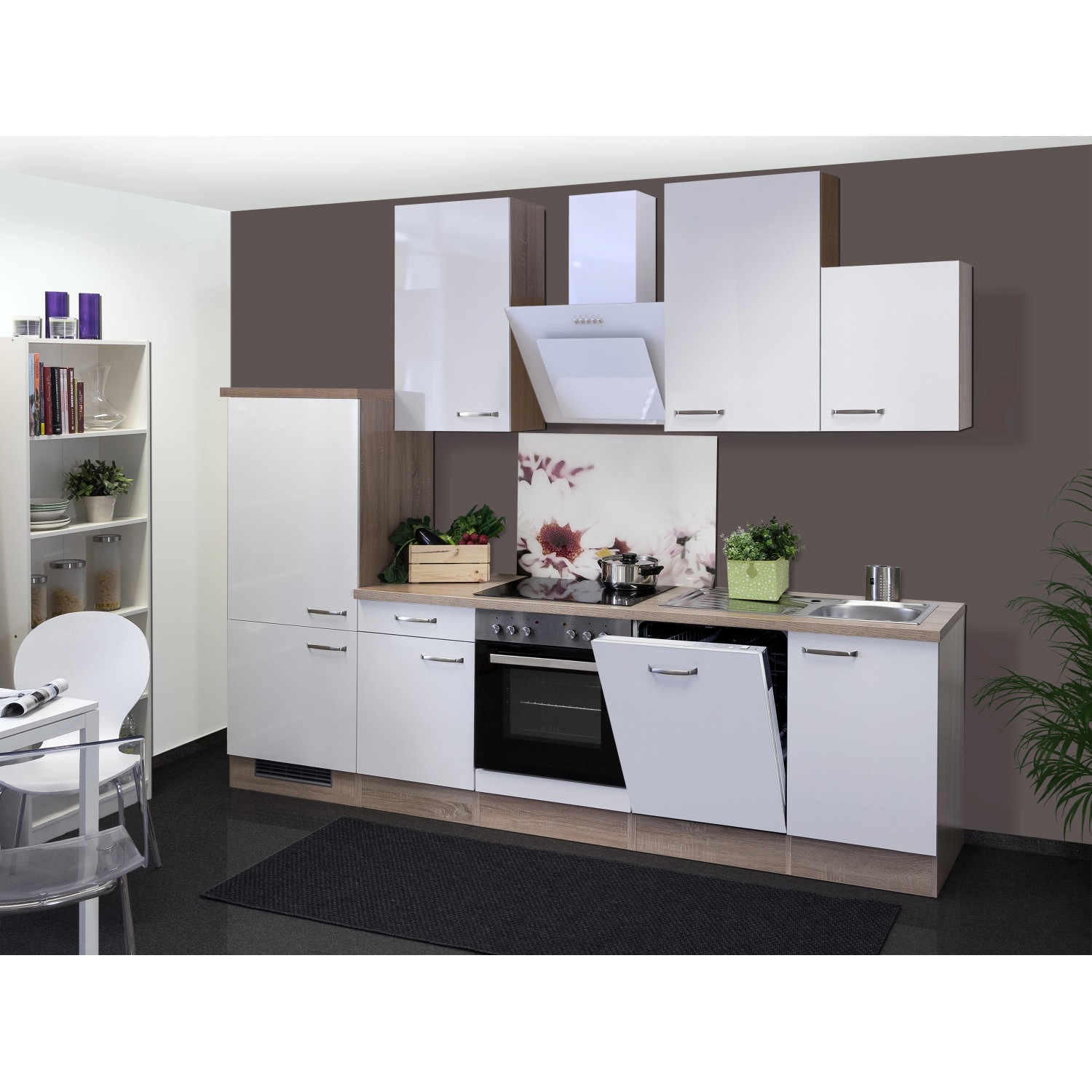 Flex-Well Kuchyně Valero 280 cm/typ 5-lednice/trouba/varná deska/digestoř/myčka