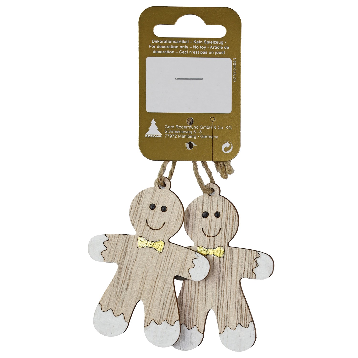 GEROMA Vánoční ozdoby perníčky dřevo přírodní 5,5 x 7 cm, 2 ks