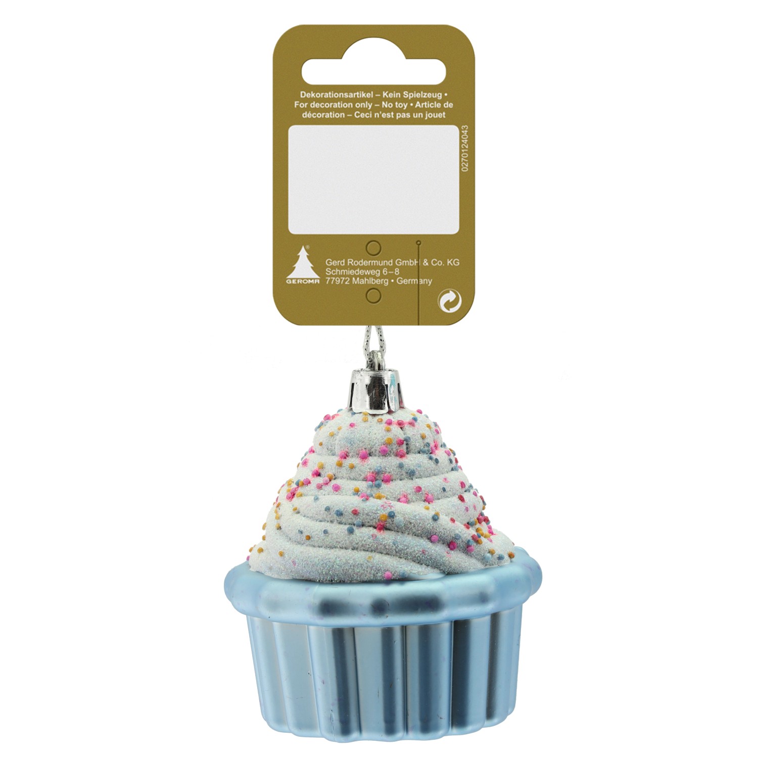 GEROMA Plastová vánoční ozdoba cupcake modrý metalický 8 cm, 1 ks
