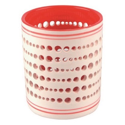 Svícen keramický bíločervený 9 cm