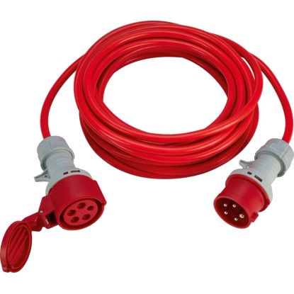 Červený 10 m prodlužovací kabel AT-07V3V3-F5G1.5 pro zásuvky, 5-pólový, IP44.