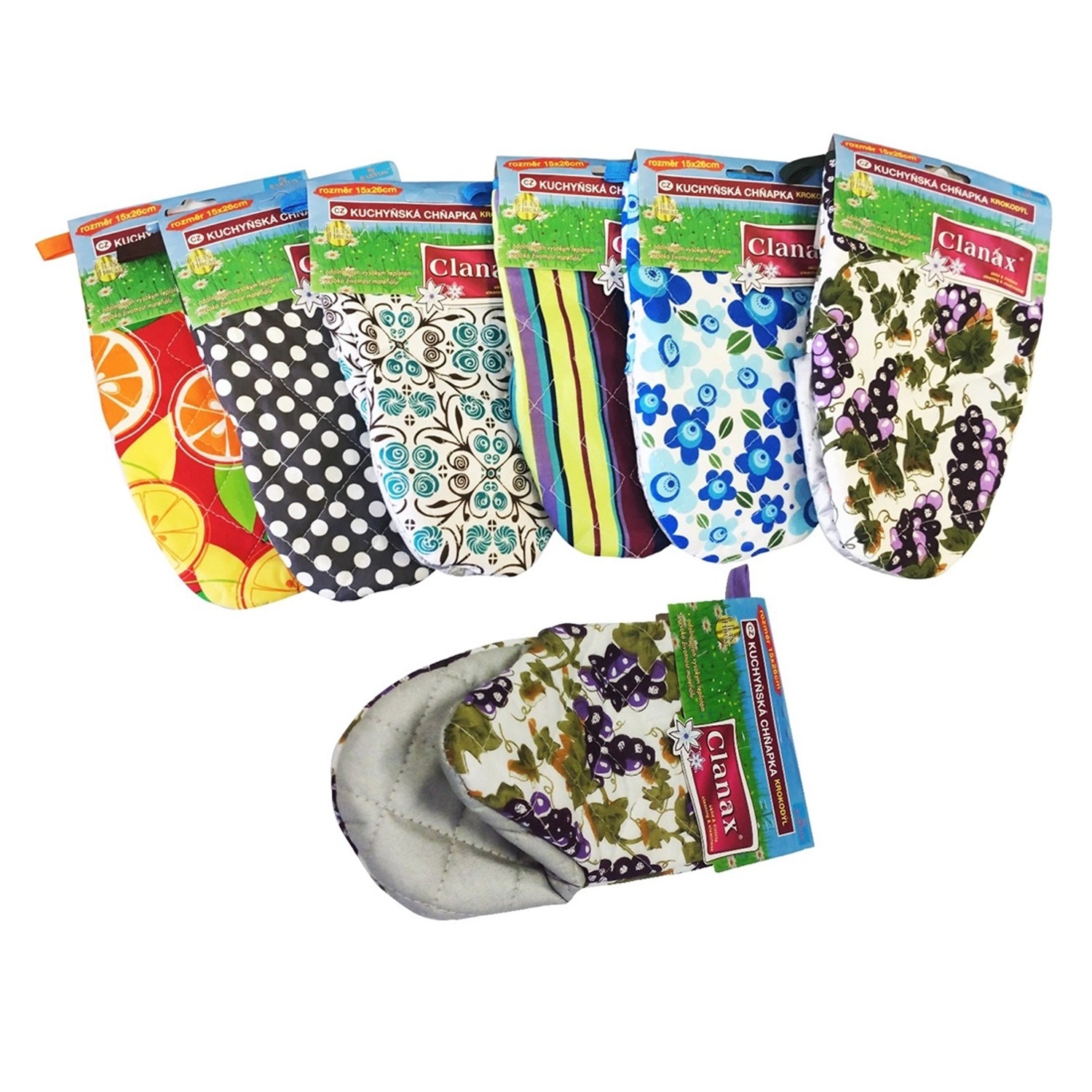 Kuchyňská chňapka s magnetem a poutkem, různé druhy, 1 ks, 26 x 15 cm