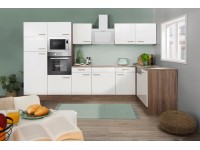 Respekta Kuchyně Oliver L bílá/dub 340 cm-trouba/skl.d./digestoř/myčka/led./mik.