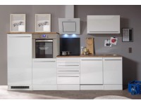 Respekta Kuchyně Gabriel bílá/dub 290 cm-trouba/sklok.d./digestoř/myčka/lednice