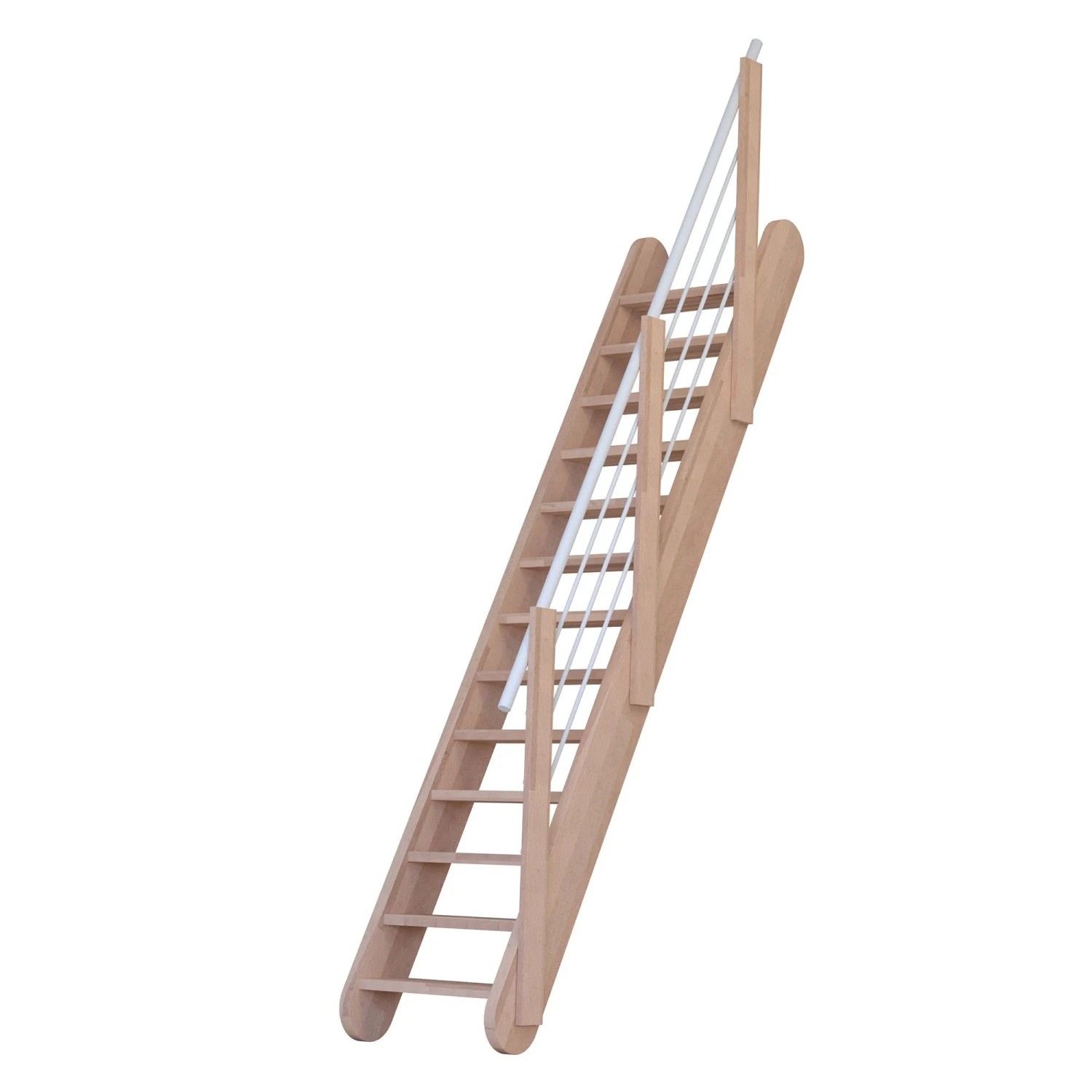 StarWood Schody Samos bukové plné stupně dřevěné nerezové bílé zábradlí