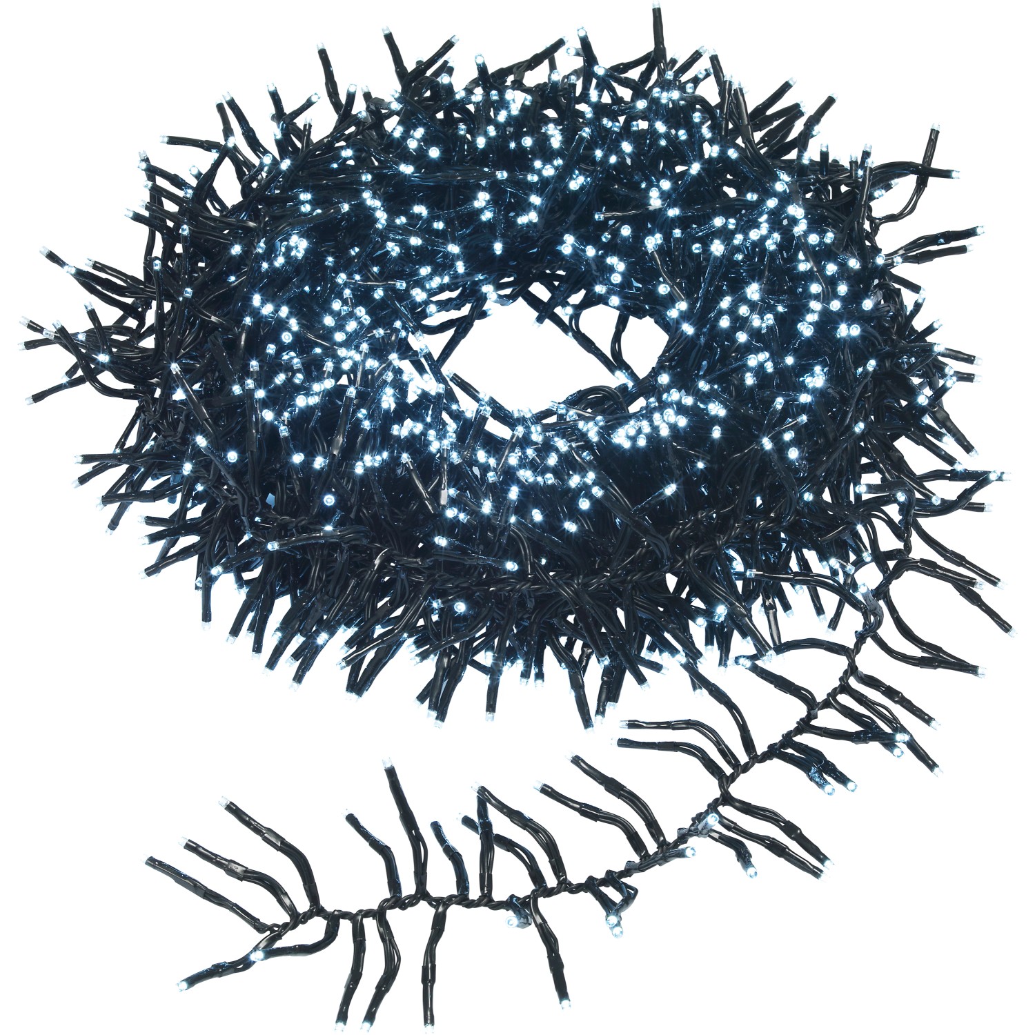 LED světelný řetěz se světly v trsu, 1152 diod studená bílá, černý kabel, 11,2 m