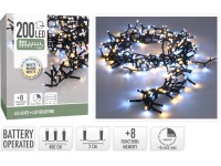 Světelný řetěz na baterie 200 LED teplá/studená bílá, zelený kabel, 4 m