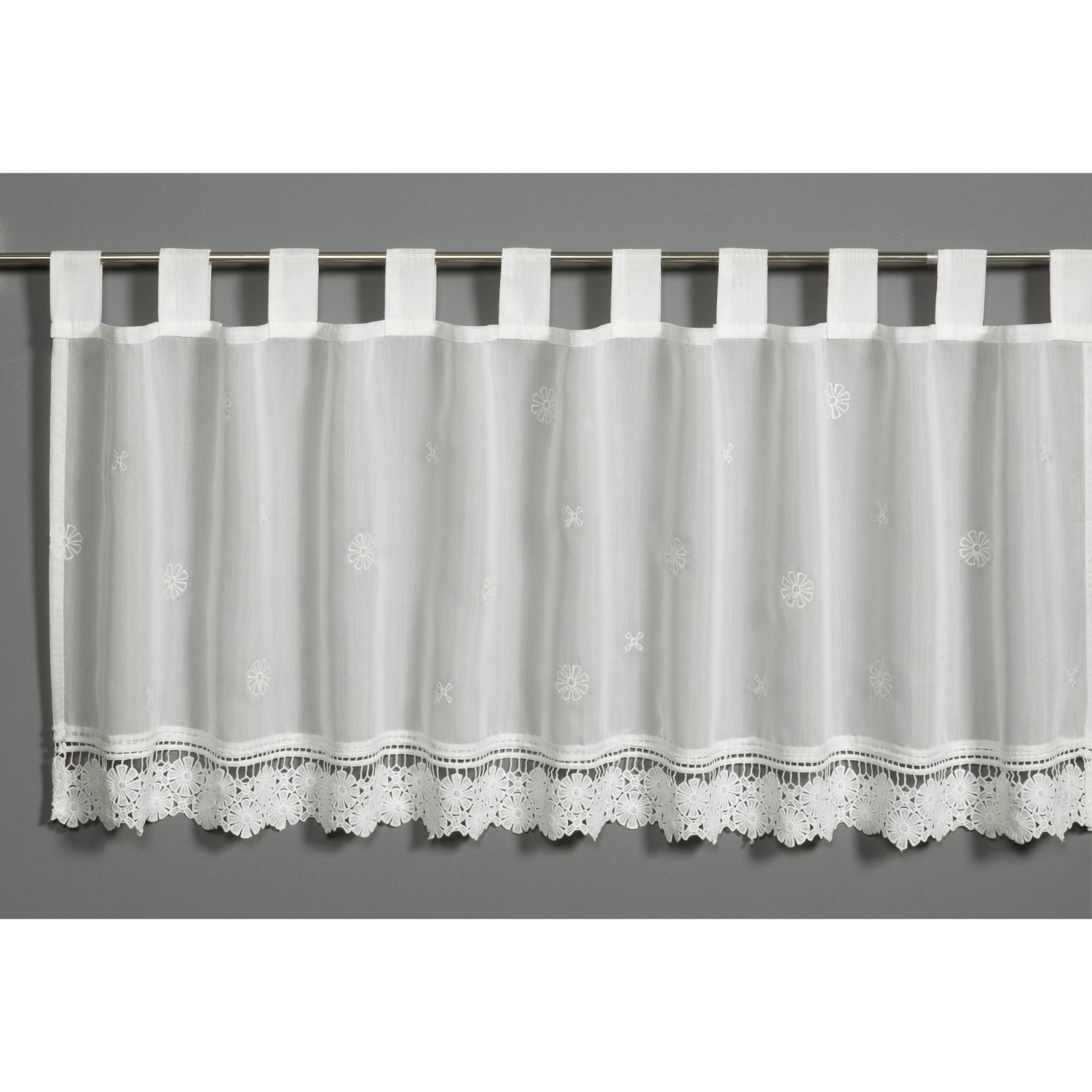 Sehlbach Vitrážová záclona s poutky, s květinovou výšivkou přírodní, 135 x 48 cm