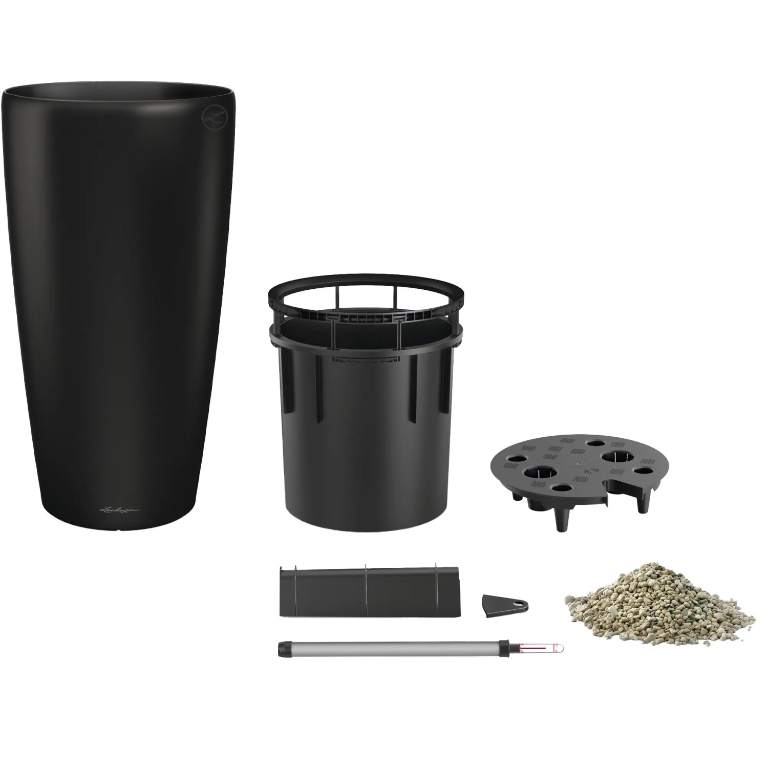 Lechuza Samozavlažovací květináč Rondo 40 černá matná pr. 40 x 75 cm