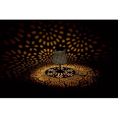 Bílá solární stolní lampa s květinovým vzorem, Ø 12 cm. Dekorativní zahradní světlo pro atmosférické světelné efekty.