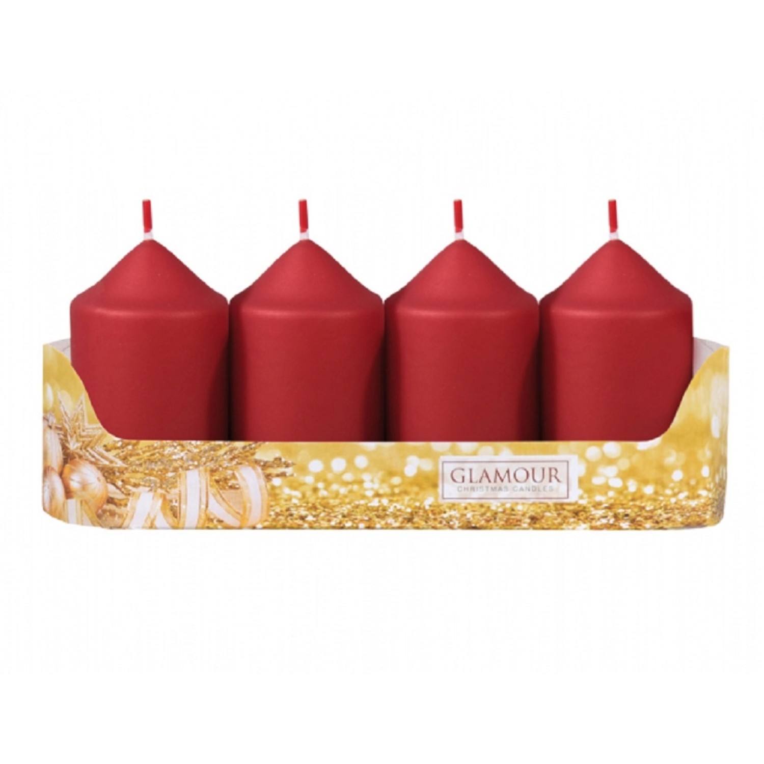 Adventní svíčka válec, metalická matná červená, pr. 5 x 9 cm, 4 ks