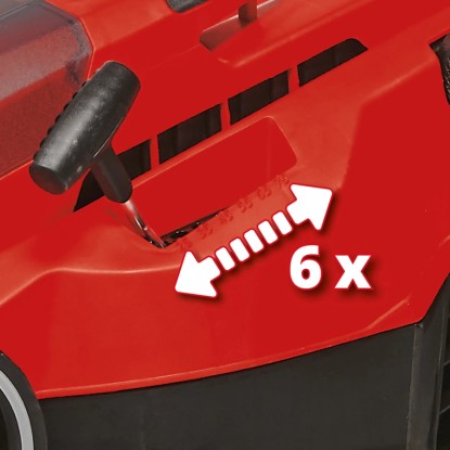 Detailní záběr akumulátorové sekačky Einhell Power X-Change GE-CM 36/37 Li Solo s 6stupňovým nastavením výšky sečení.