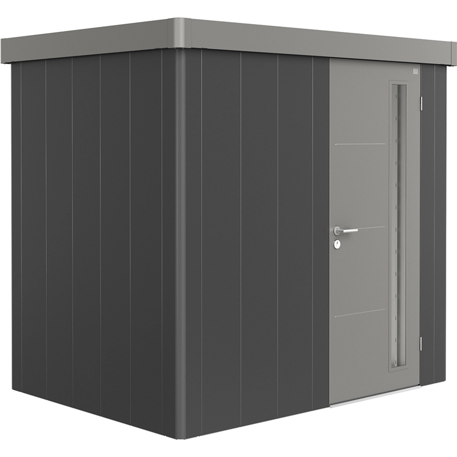 Biohort Plechový zahradní domek Neo1B 3.2 standardní dveře tm. šedá 236 x 180 cm