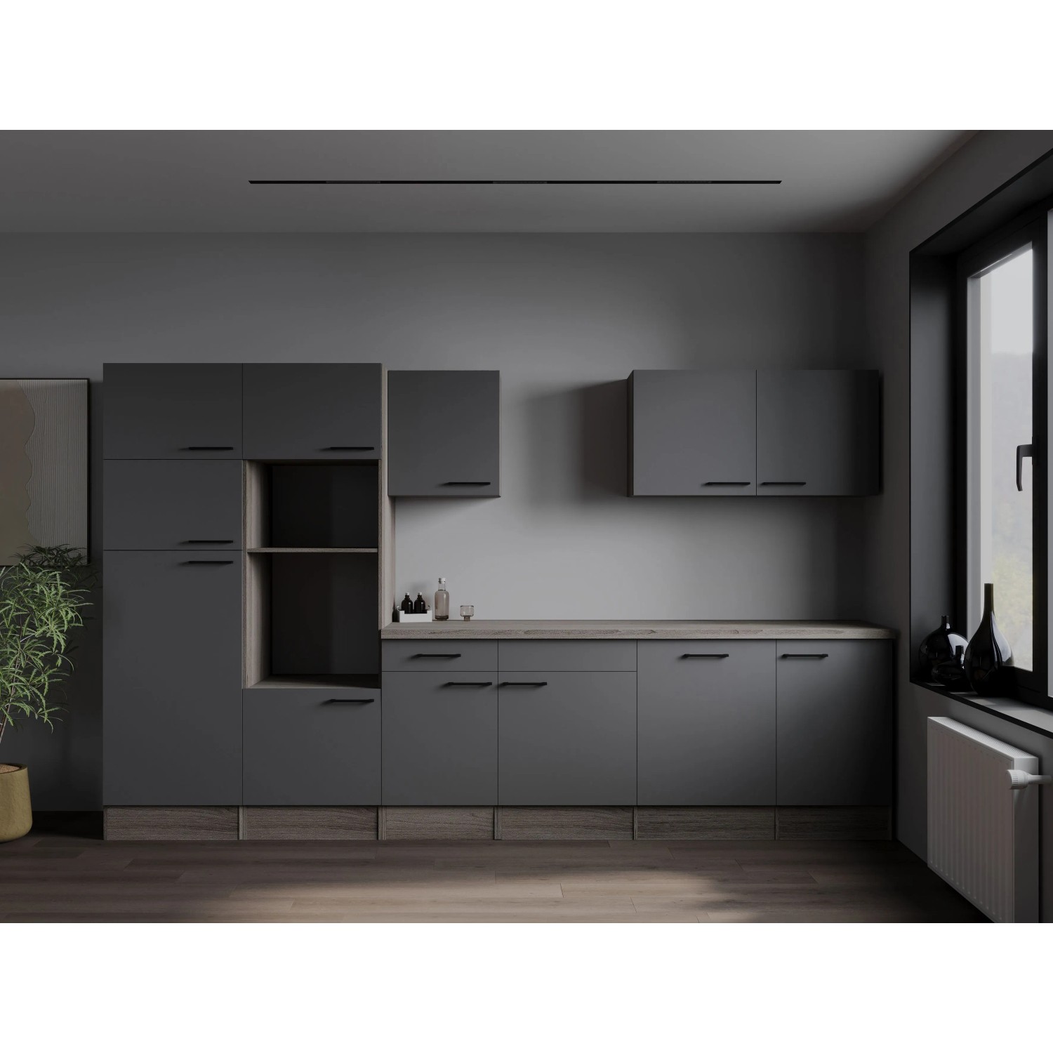 Respekta Kuchyně Oliver šedá matná/dub York 340 cm - bez el. přístrojů