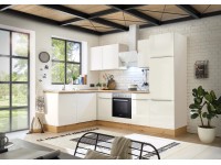 Respekta Kuchyně Marleen L bílá/bílá 280 cm-trouba+skl.d./digestoř/myčka/lednice