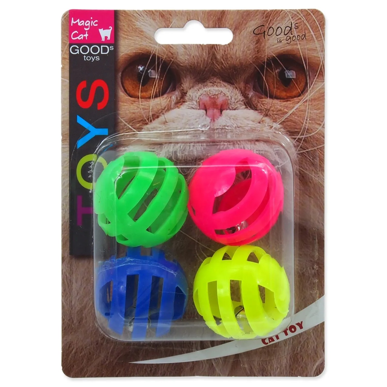 Levně Magic Cat Plastový děrovaný míček s rolničkou, 4 ks, pr. 37,5 mm