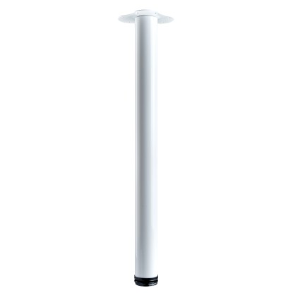 Bílá noha ke stolu Hettich, Ø 60 mm x 700 mm, s montážní deskou. Nastavitelná nábytková noha ke stolům.