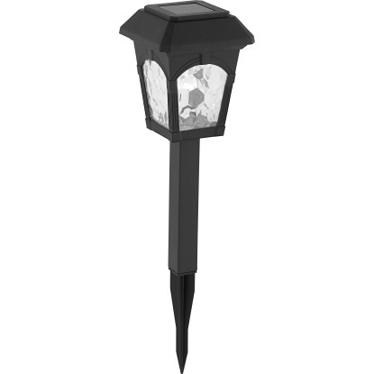 Černý LED solární kolík ve vintage designu pro zahradní dekoraci.