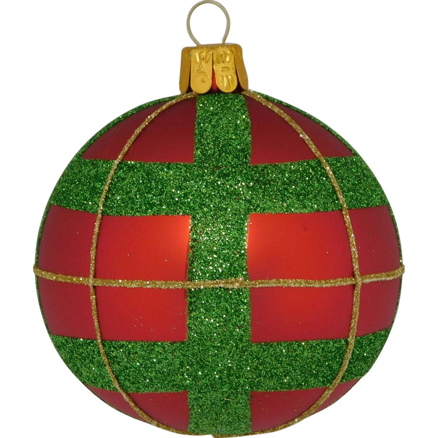 Ornex Vánoční ozdoba skleněná koule károvaná červená, 8 cm