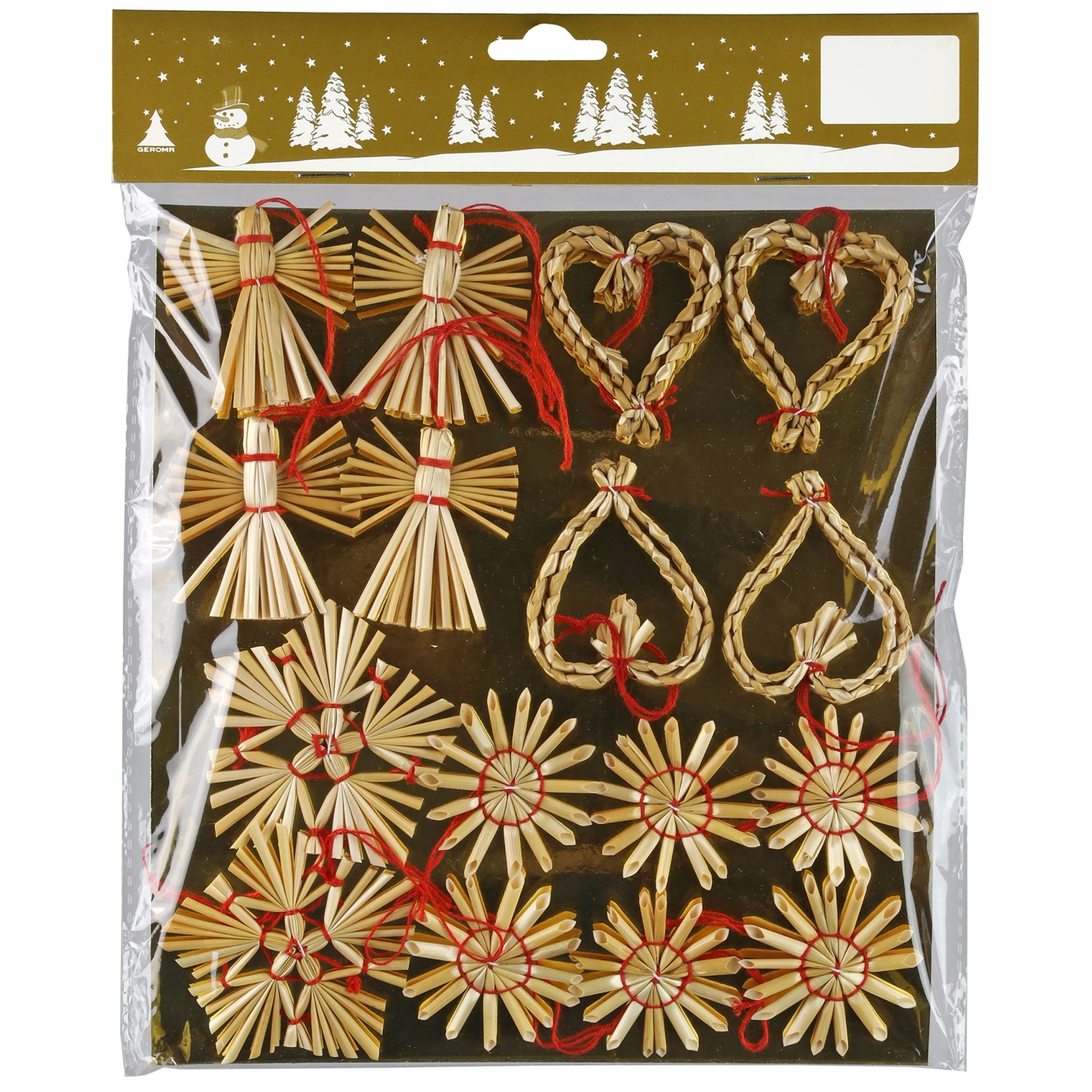 Vánoční dekorace sada slaměných ozdob k zavěšení 4-5 cm, 16 ks