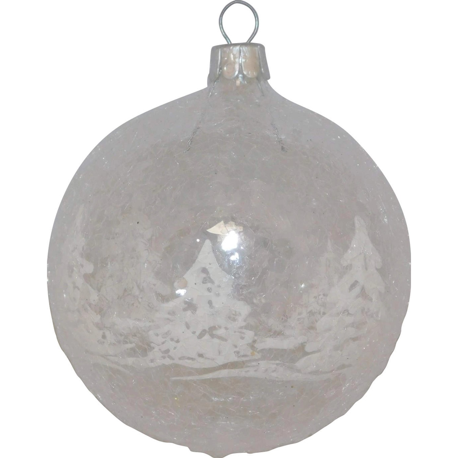 Ornex Vánoční ozdoba skleněná koule se stromy čirá, 8 cm