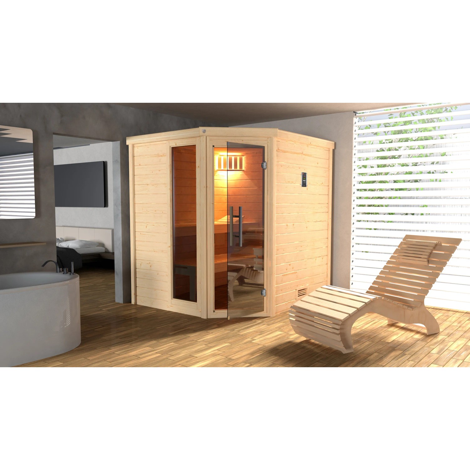 Weka Dřevěná sauna Turku 1 skl.dv.+okno, přír., 195 x 178 x 205 cm + Kompakt 9kW