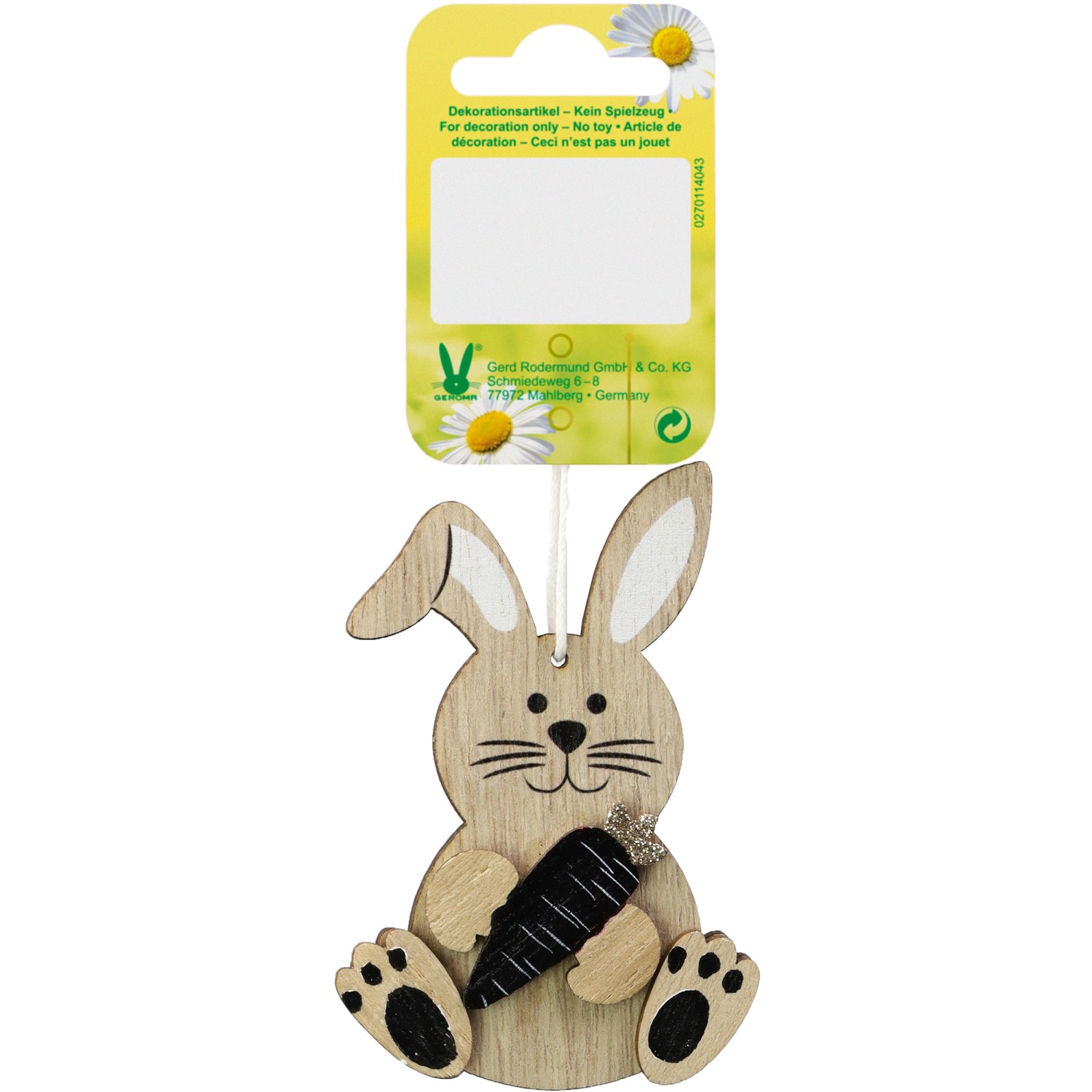 Velikonoční závěsná dekorace králík s mrkví hnědo-černý 15,5 x 6,3 x 1 cm