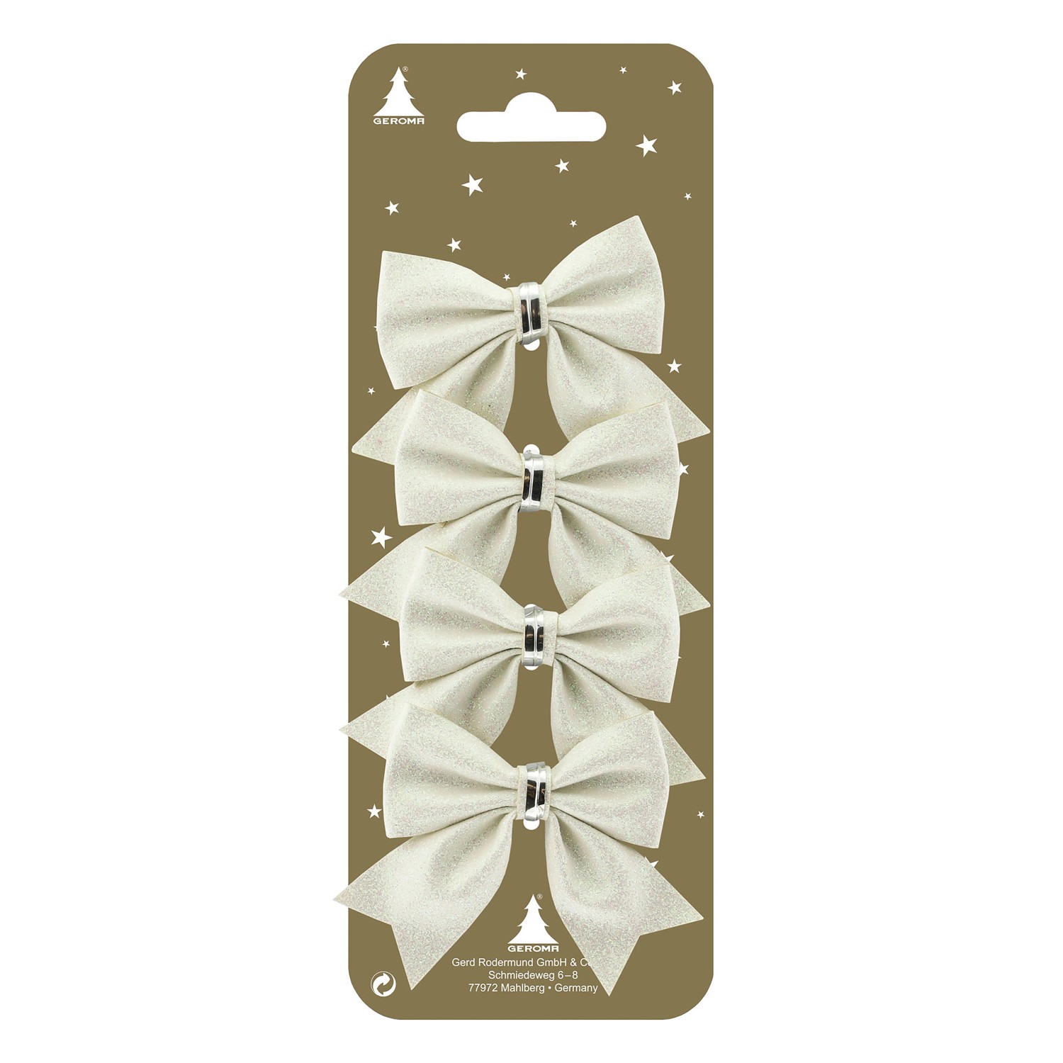 GEROMA Vánoční ozdoby mašle bílé 7 x 4,5 cm, 4 ks