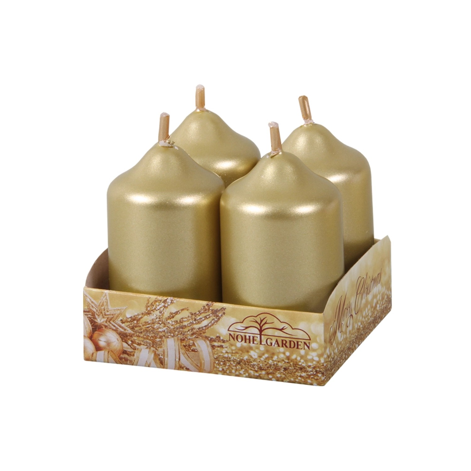 Adventní svíčka, metalická lesklá zlatá, pr. 4 x 7 cm, 4 ks