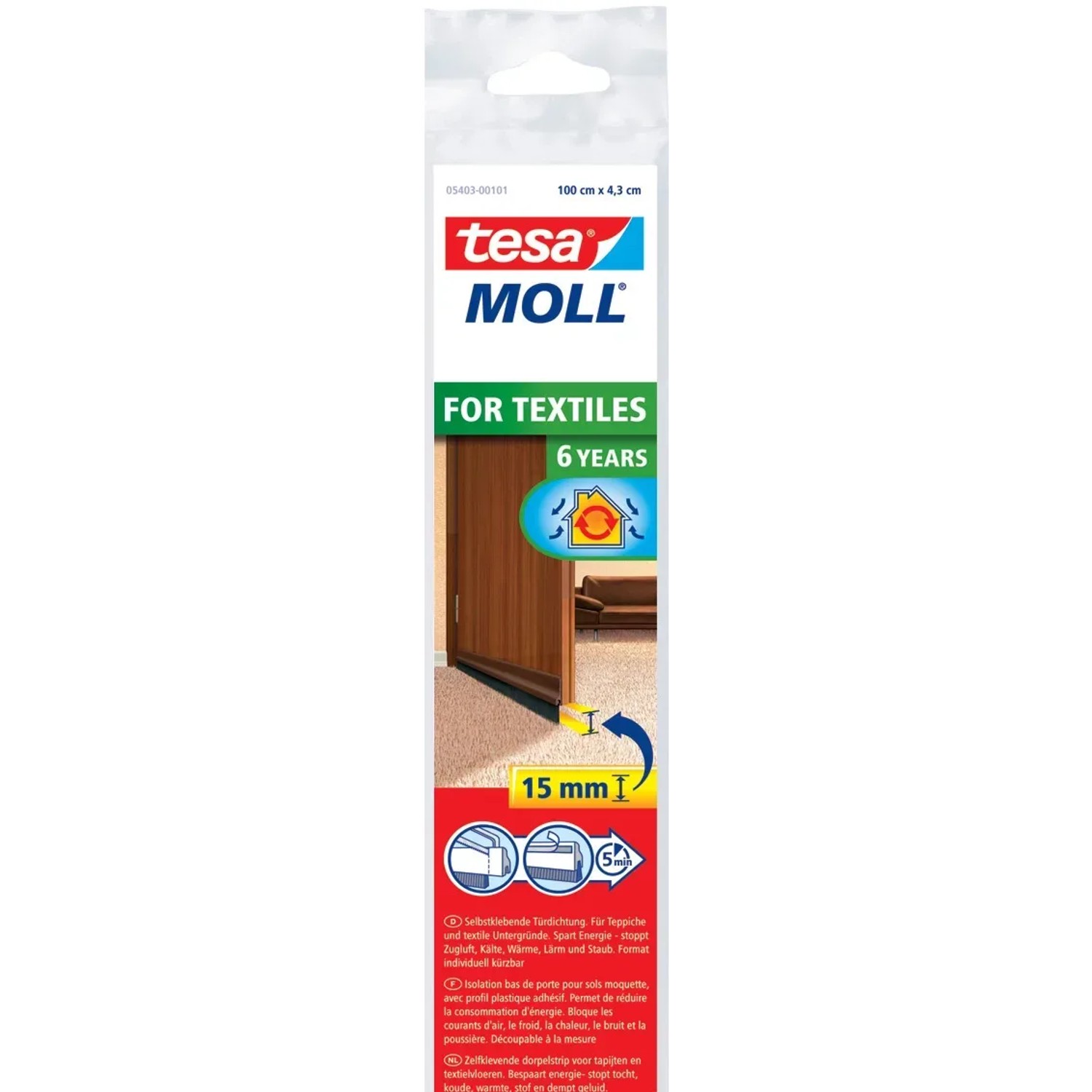 tesa Kartáčová lišta pod dveře tesamoll STANDARD na koberce, hnědá, 1 m x 43 mm