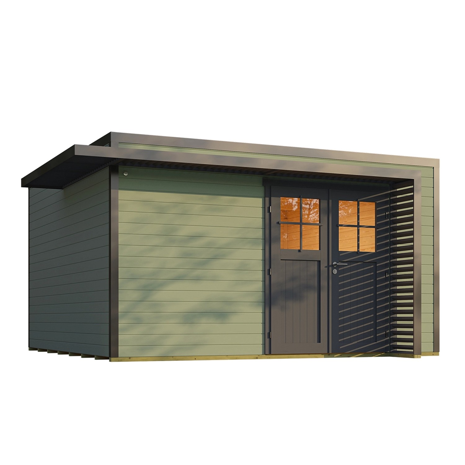 Weka Dřevěný zahradní domek Amberley 44mm V1, šedozelená-antracit, 400 x 400 cm