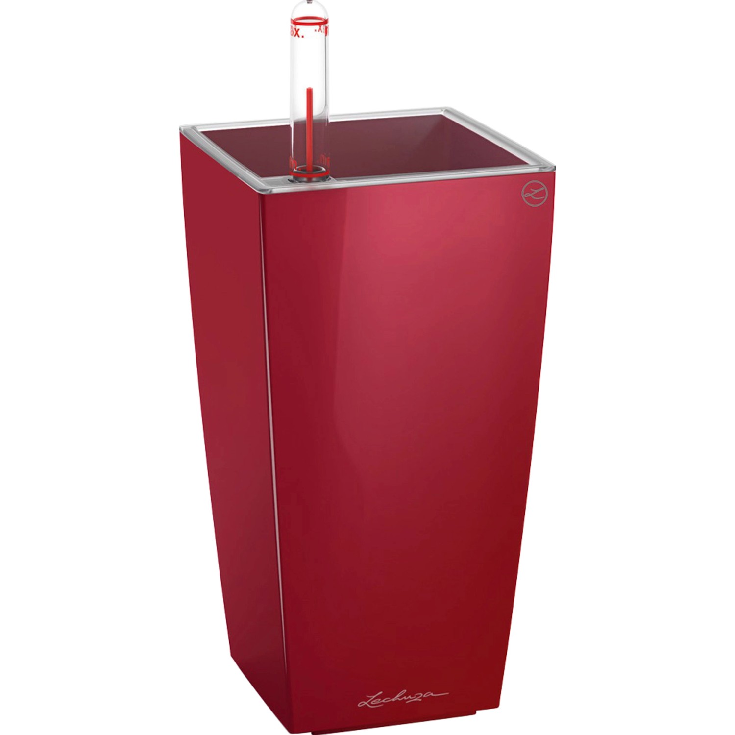 Lechuza Samozavlažovací květináč MINI CUBI šarlat.červ.lesk, 9,5 x 9,5 x 18,5 cm