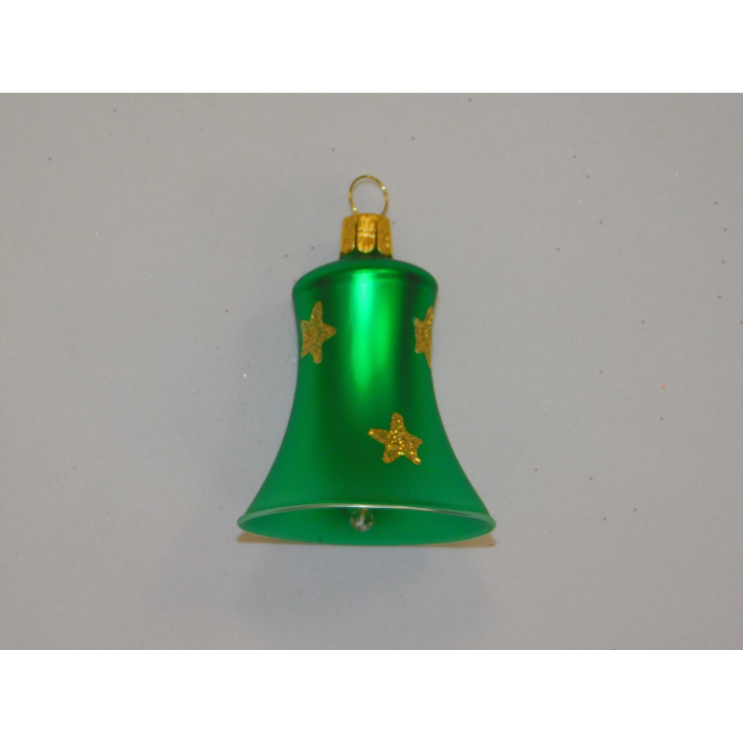 ONREX Vánoční ozdoba skleněná zvonek zelený hvězdičky 5,5 cm