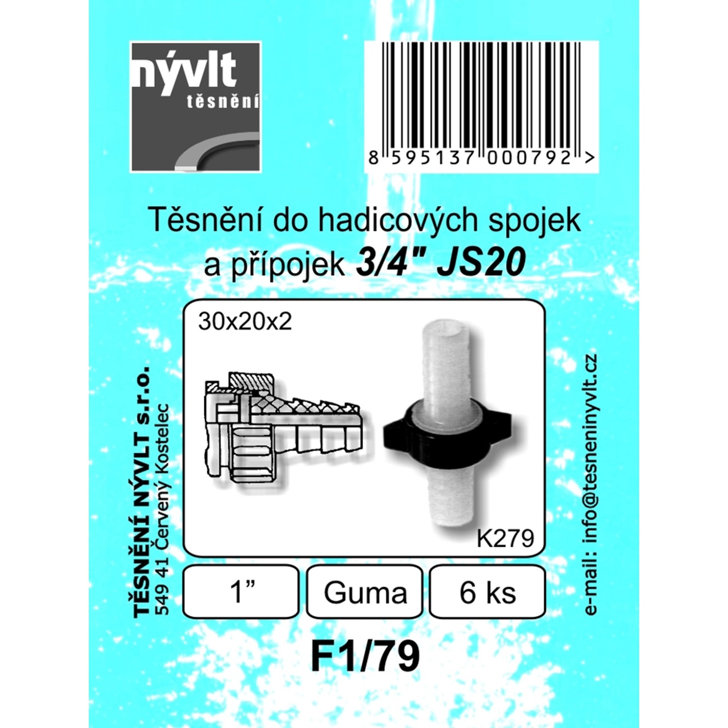 Těsnění hadicových spojek 30×20×2 mm, 6ks/bal., velikost 3/4"