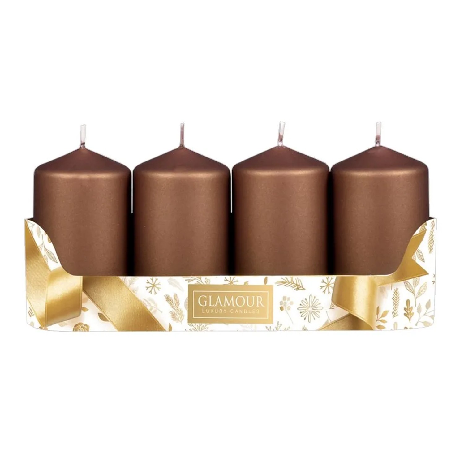 Sada adventních svíček VÁLEC metalická matná hnědá 5 x 9 cm, 4 ks