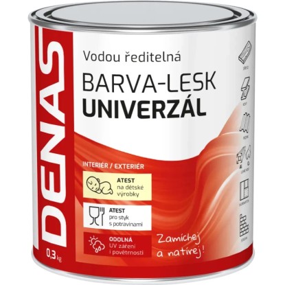 Denas Vrchní barva na dřevo, kov a beton Univerzál-lesk, 0100 bílá, 300 g