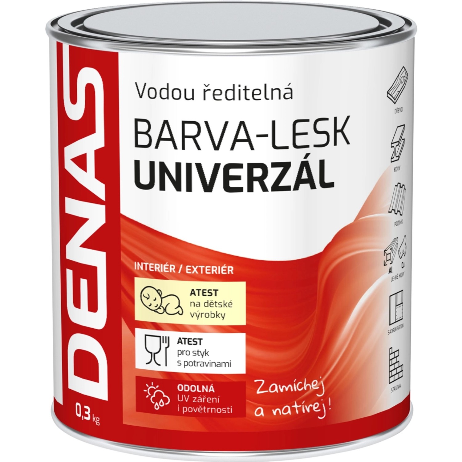 Denas Vrchní barva na dřevo, kov a beton Univerzál-lesk, 0100 bílá, 300 g